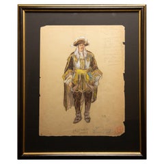 Aquarelle originale d'un costume d'opéra et de théâtre réalisée à l'aquarelle par Charles Betout, Paris