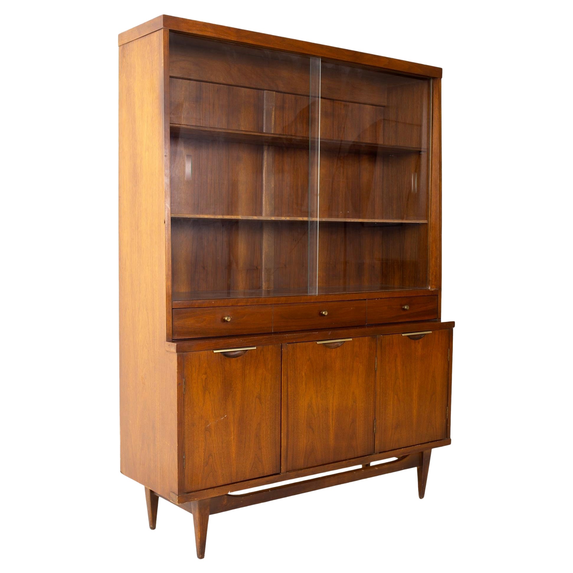 Mid Century China and Hutch with Glass Doors at 1stDibs