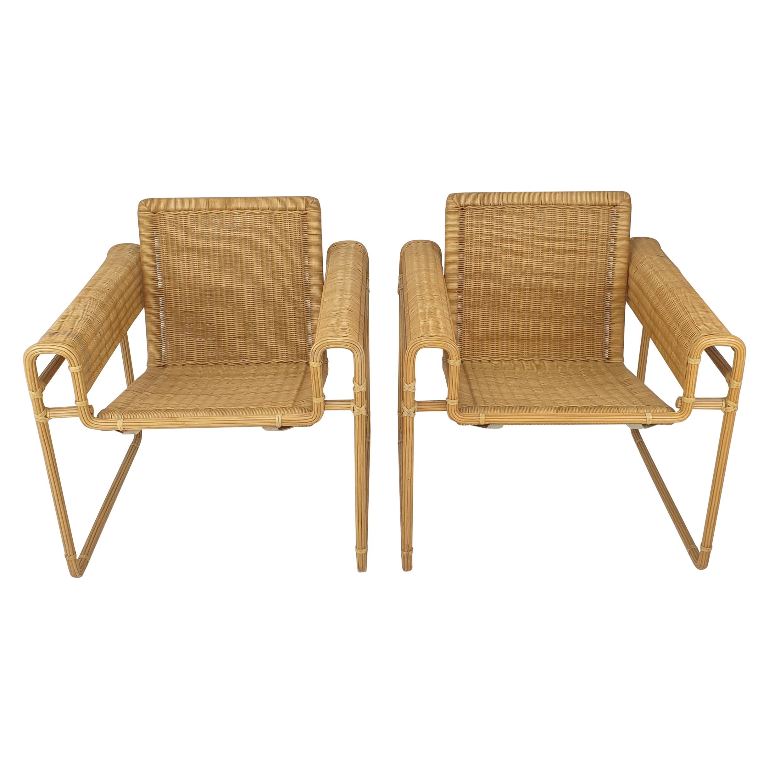 Ensemble de 2 chaises néerlandaises en osier, années 1970 en vente
