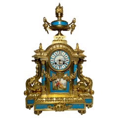 Antique French Louis XVI Blue Sèvres Porcelain and Ormolu Clock, Circa 1875-85