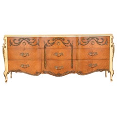 Romweber French Rococo Louis XV Satinwood and Parcel Painted Triple Dresser