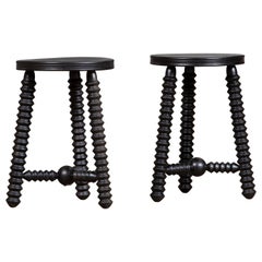 Pair of French Wood Stools or Side Table, Charles Dudouyt