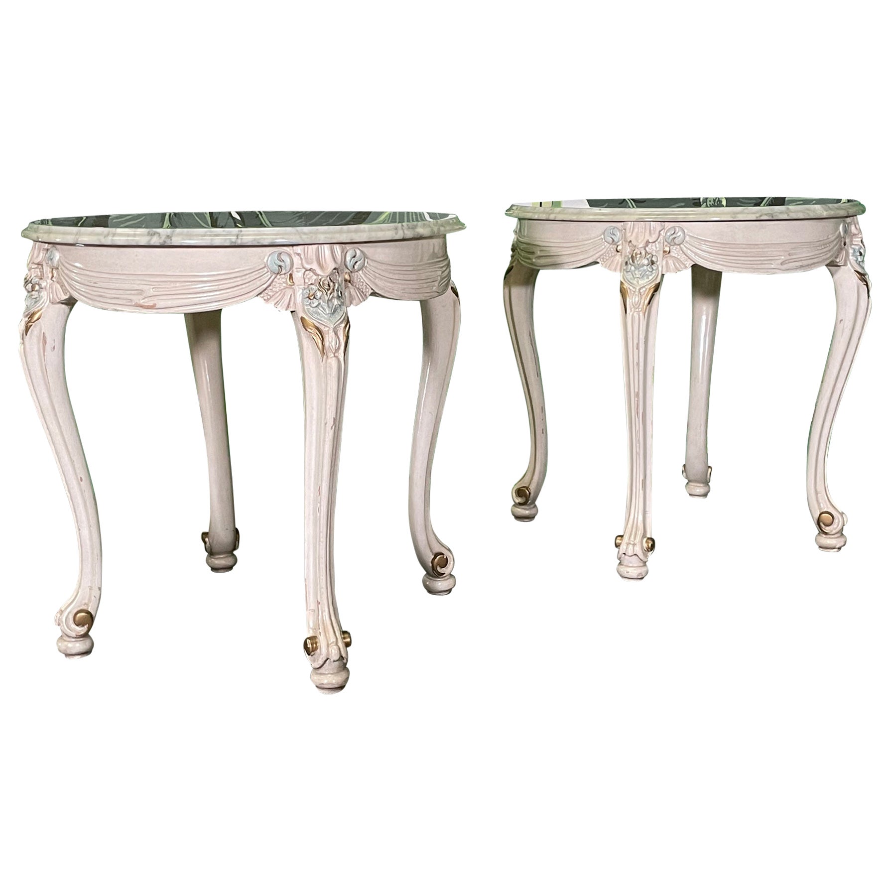 Neoclassic Marble Top End Tables, a Pair For Sale