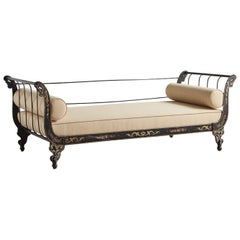 Antique Hand Painted Iron Daybed, Italy 1940s