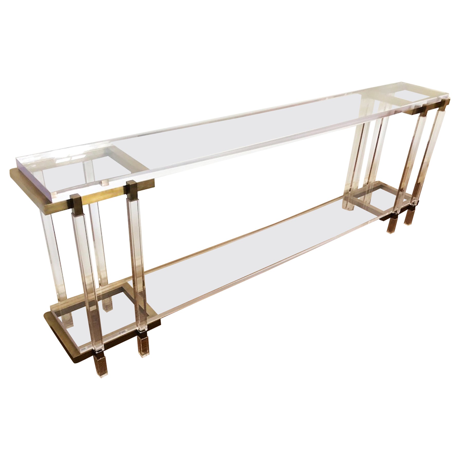 Charles Hollis Jones Brass and Lucite Console Table For Sale