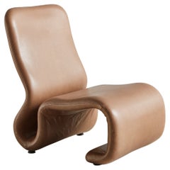Cognac Leather Ribbon Chair in the Style of Jan Ekselius, Italy 1970s