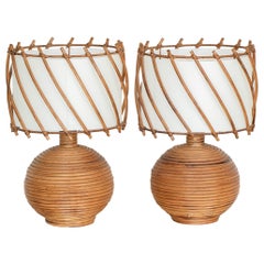 Pair of French Rattan Table Lamps