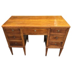 Italian Desk, in Walnut, Honey Color, with Seven Drawers