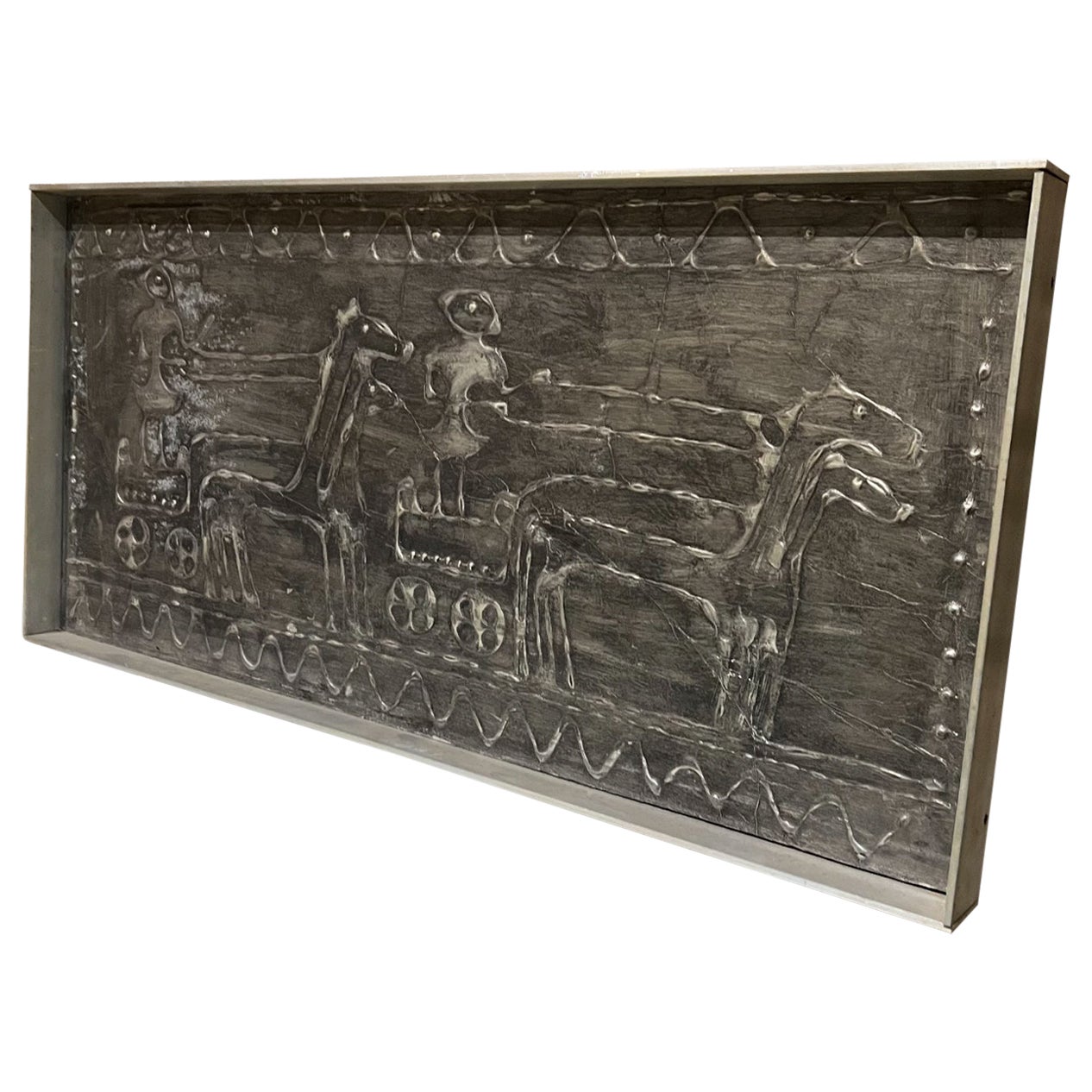 1960s Abstract Wall Art Horse & Rider Modern Aluminum in Textured Patina