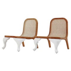 Unique Pair of Caned Slipper Chairs
