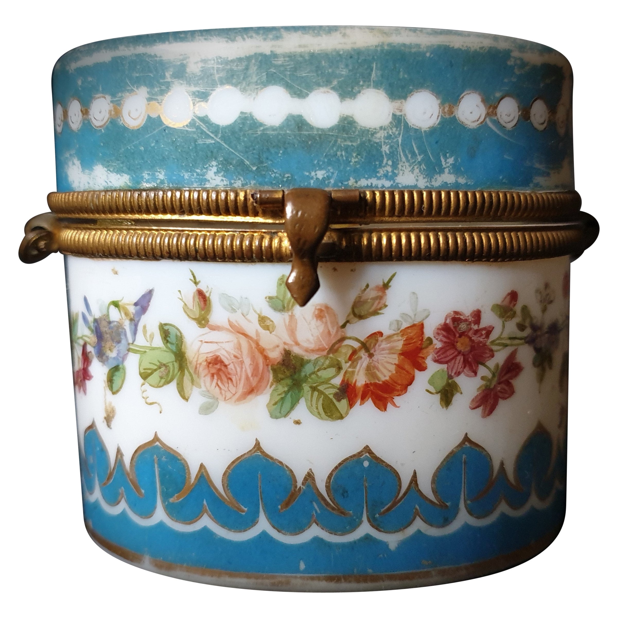 Late 19th Century Milky White Opaline Bohemian Painted Box, France 1850-1920