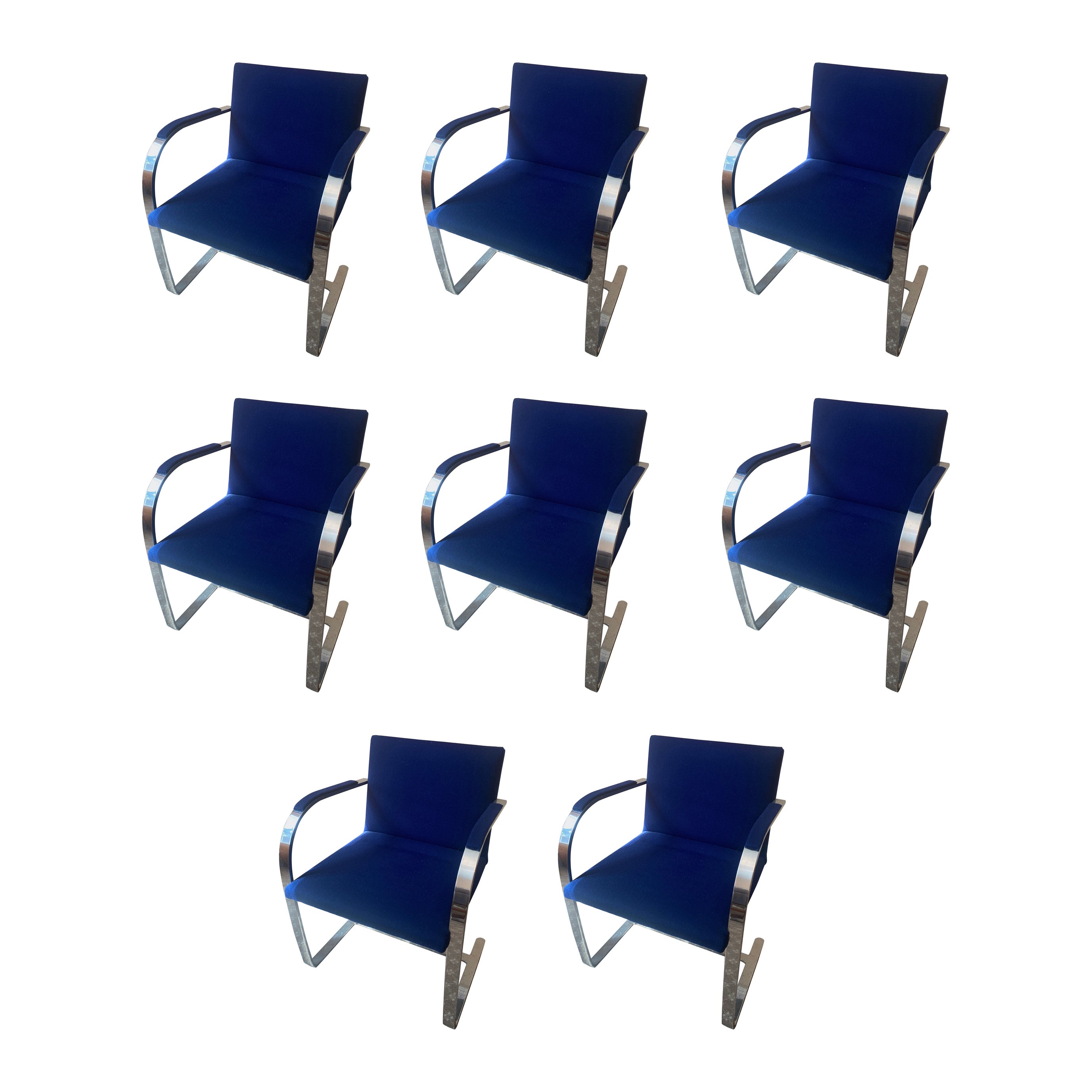 Set of 8 Mies Van Der Rohe for Knoll Flat Bar Brno Armchairs For Sale