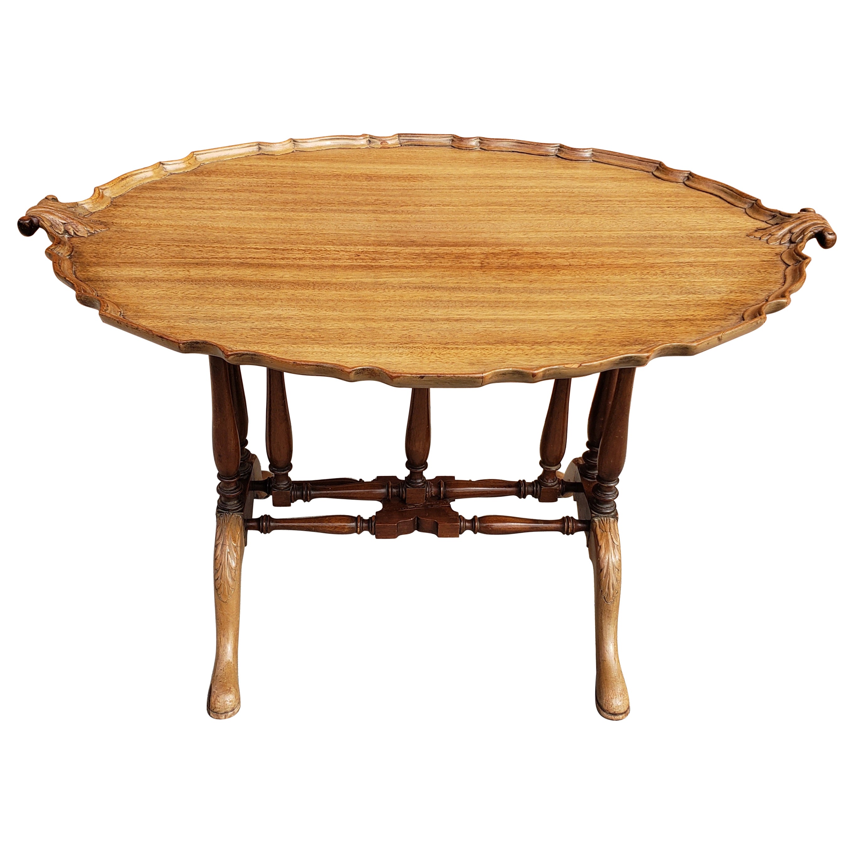 Chippendale Style Pale Sipo Mahogany Oval Tilt-Top Pie Crust Tray Tea Table