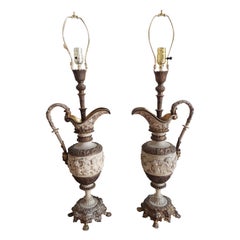 Pair of Antique Partial Gilt Bronze Ewer Table Lamps