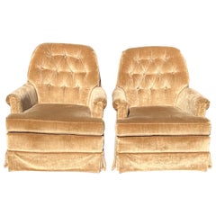 Retro Pair of Velvet Swivel Chairs