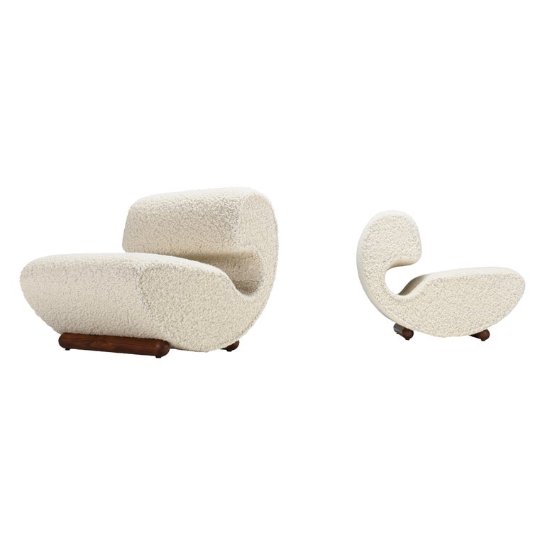 Set of Sculptural Curved Chairs in a Thick Bouclé, 1960s, offered by STUDIO CADMIUM