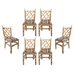 1970s Six Bamboo Chairs Set with Bronze Details