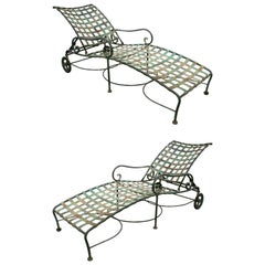 Retro 1980s Pair of Iron Loungers with Armrests, Two Wheels and Adjustable