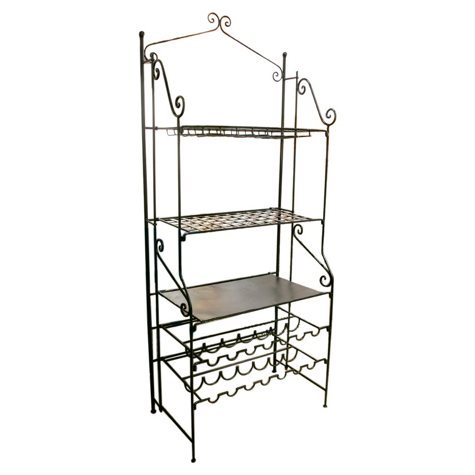1990s Iron Shelf with Two Wine Racks and a Special Rack for Glasses For Sale