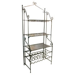 Vintage 1990s Iron Shelf with Two Wine Racks and a Special Rack for Glasses