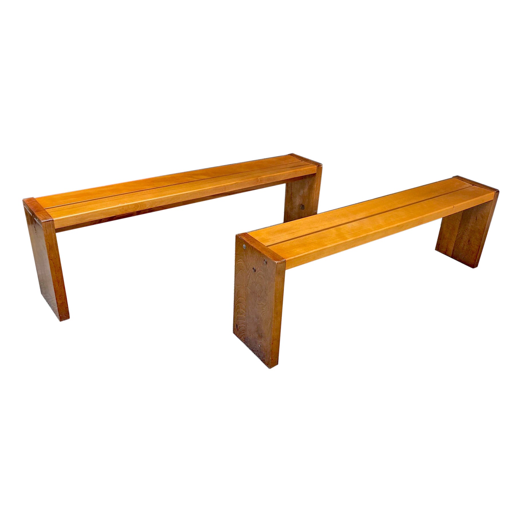 2 bancs d'origine en hêtre teinté vers 1950/1960