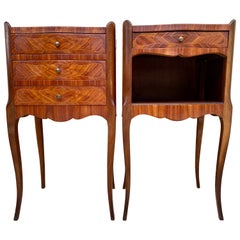 Early 20th Century French Marquetry and Iron Hardware Bedside Tables or Nightsta