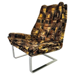 Vintage Milo Baughman Flat Bar Chrome Lounge Chair