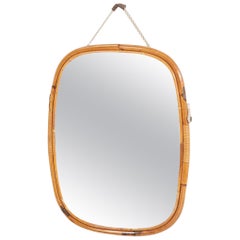 Tito Agnoli Wall Mirror in Rattan, Italy, 1950s 