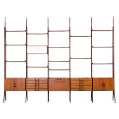 Freestanding Italian Mid-Century Wall Unit Made in Teak in the 1950s