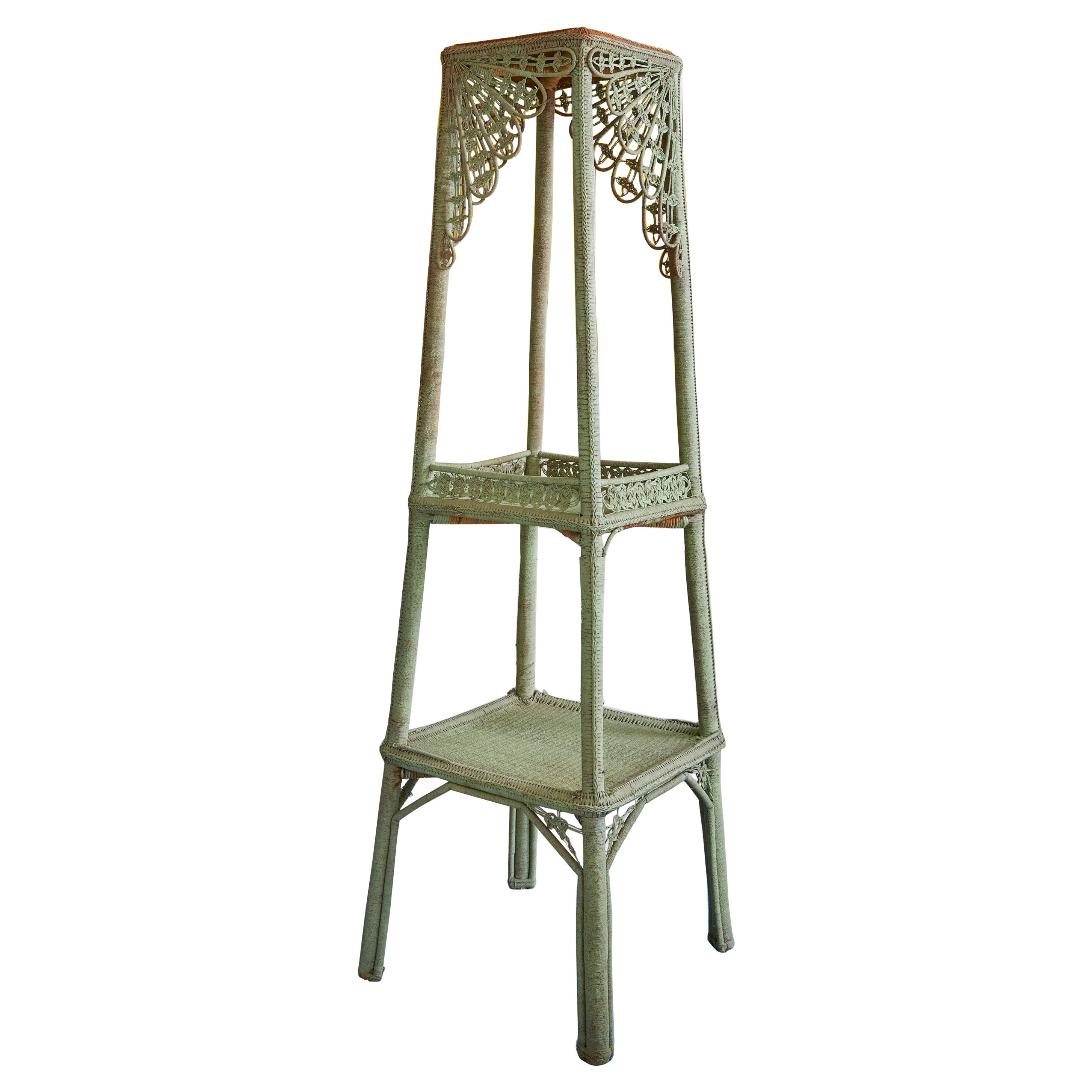 Vintage Tall Green Rope Plant Stand, France, 1920's