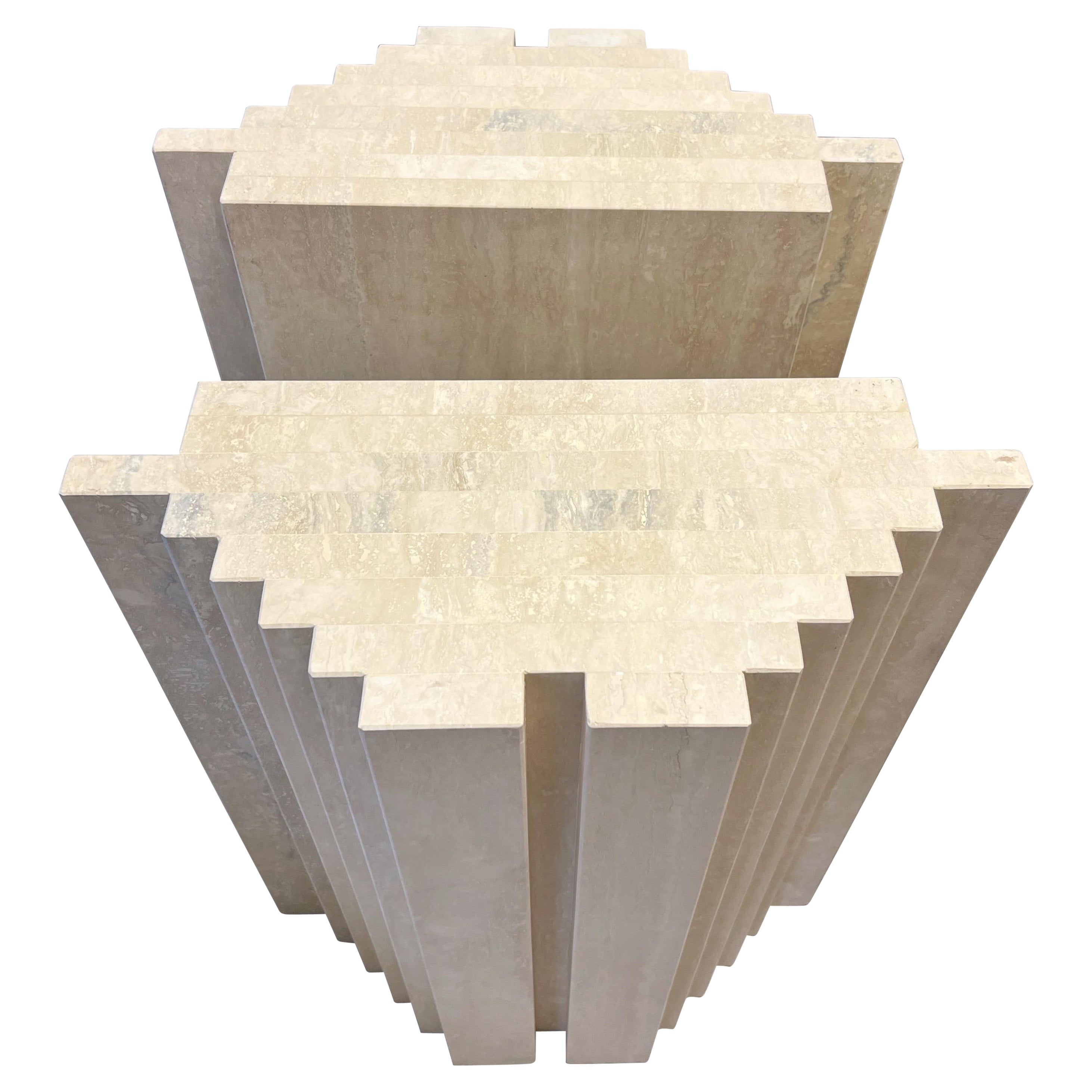 Travertine Marble Dining Table Console Bases Style of Carlo Scarpa, 1970s