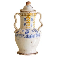 Vintage Ceramic Jar with Handles and Decorations, Italy, Late 19th Century