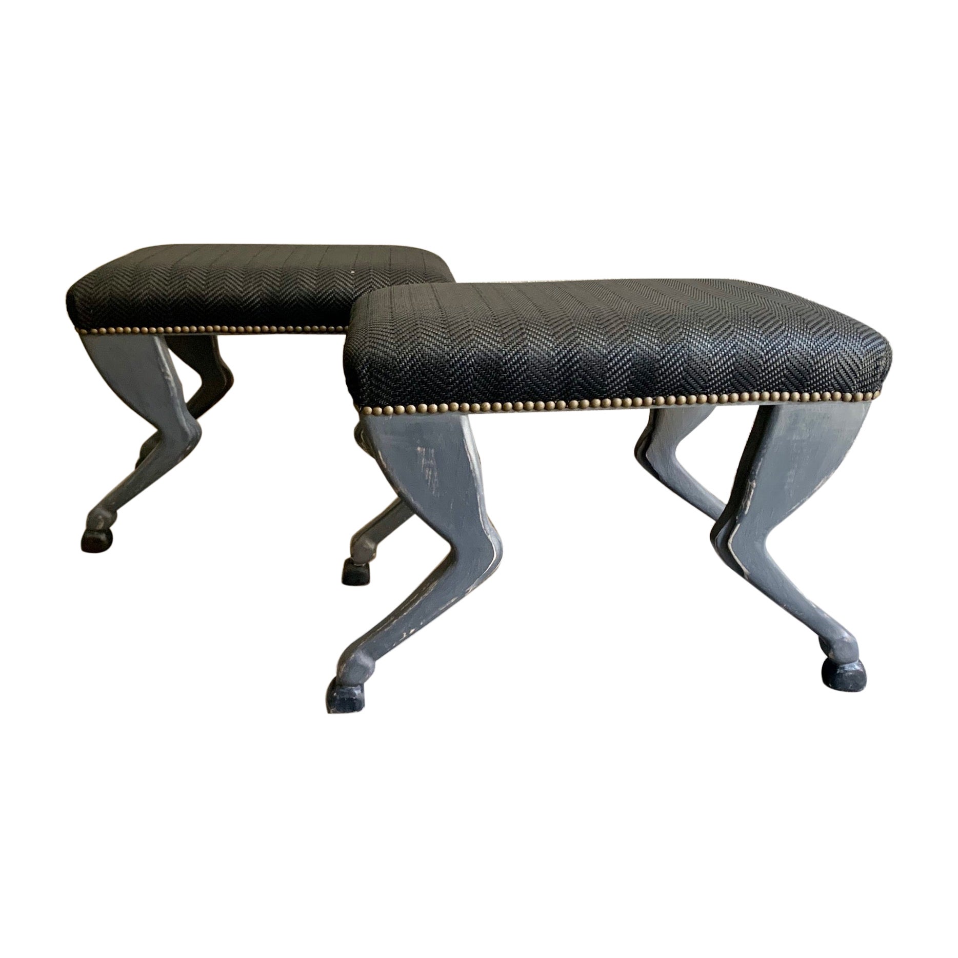 21ts Century Pair of Hand Carved Painted Foot Horse Benches
