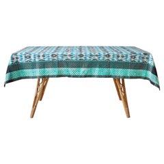 Contemporary Gregory Parkinson Tablecloth Green Black Ikat Hand-Blocked Patterns