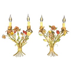 Vintage Pair of Floral Wall Scones, Italy