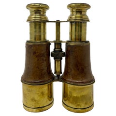 Pair Antique 19th Century English Brass and Leather Binoculars