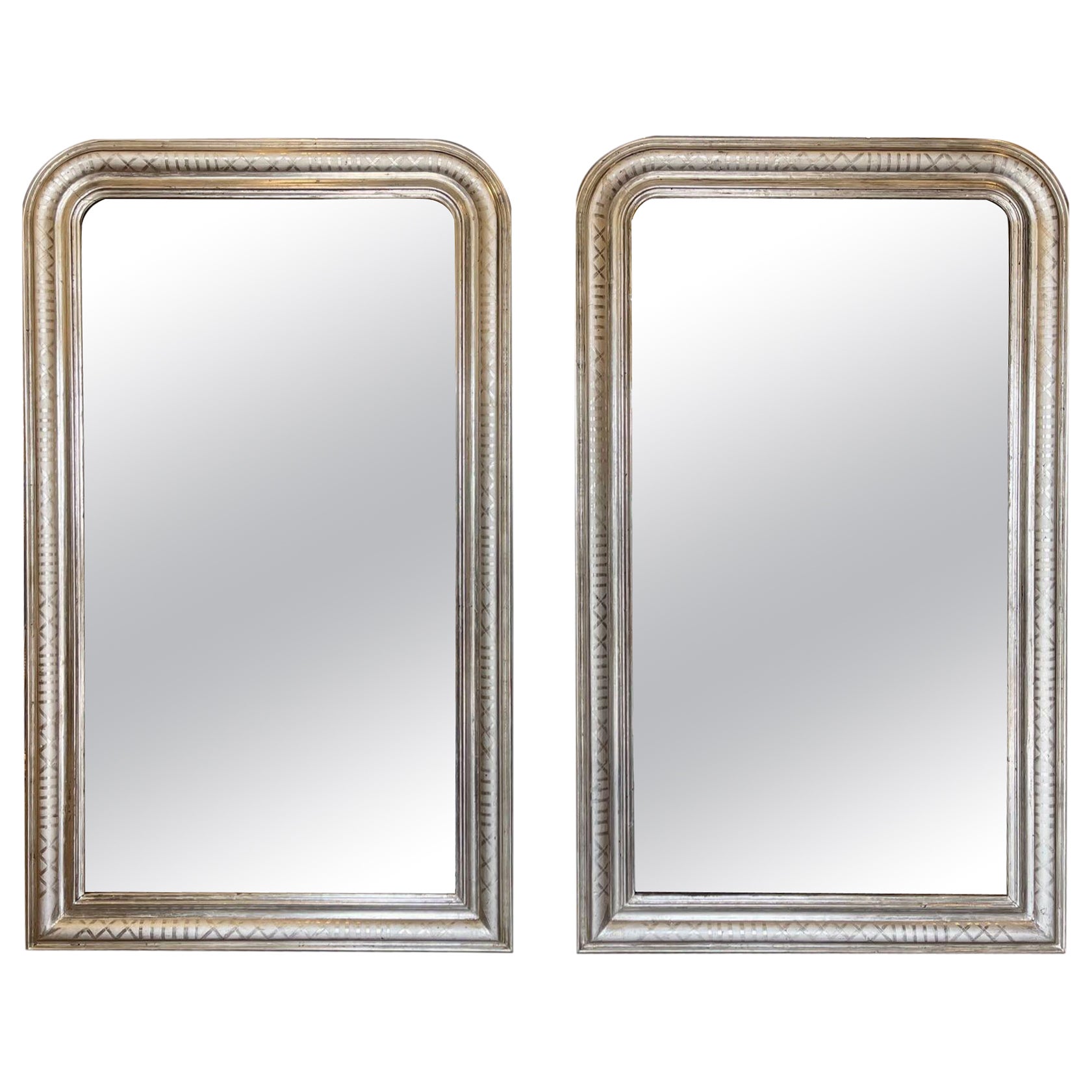Pair of French Louis Philippe Style Mirror with Geometric Pattern