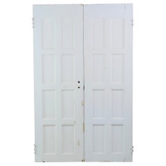 Set Antique 8 Panes Wood Doors w/ Vertical Panes & Painted White
