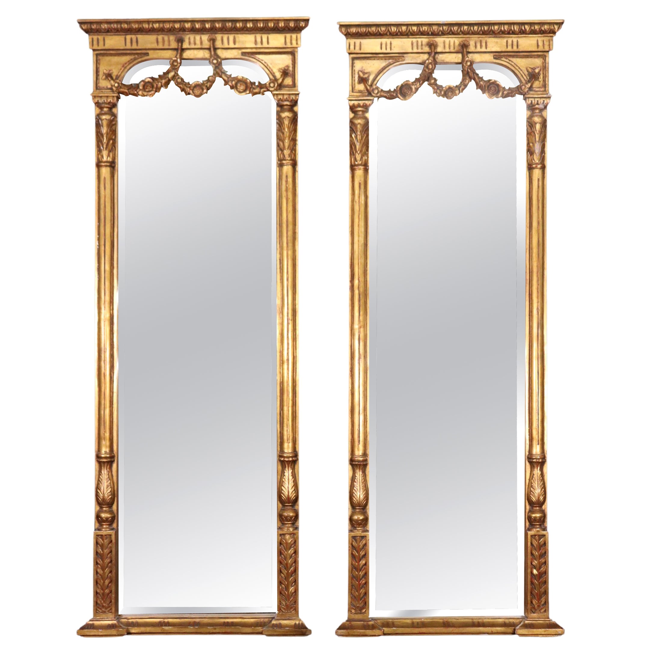 Pair of Gilded Italian Louis XV Style Carved Wall Pier Mirrors circa 1940