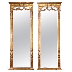 Pair of Gilded Italian Louis XV Style Carved Wall Pier Mirrors circa 1940