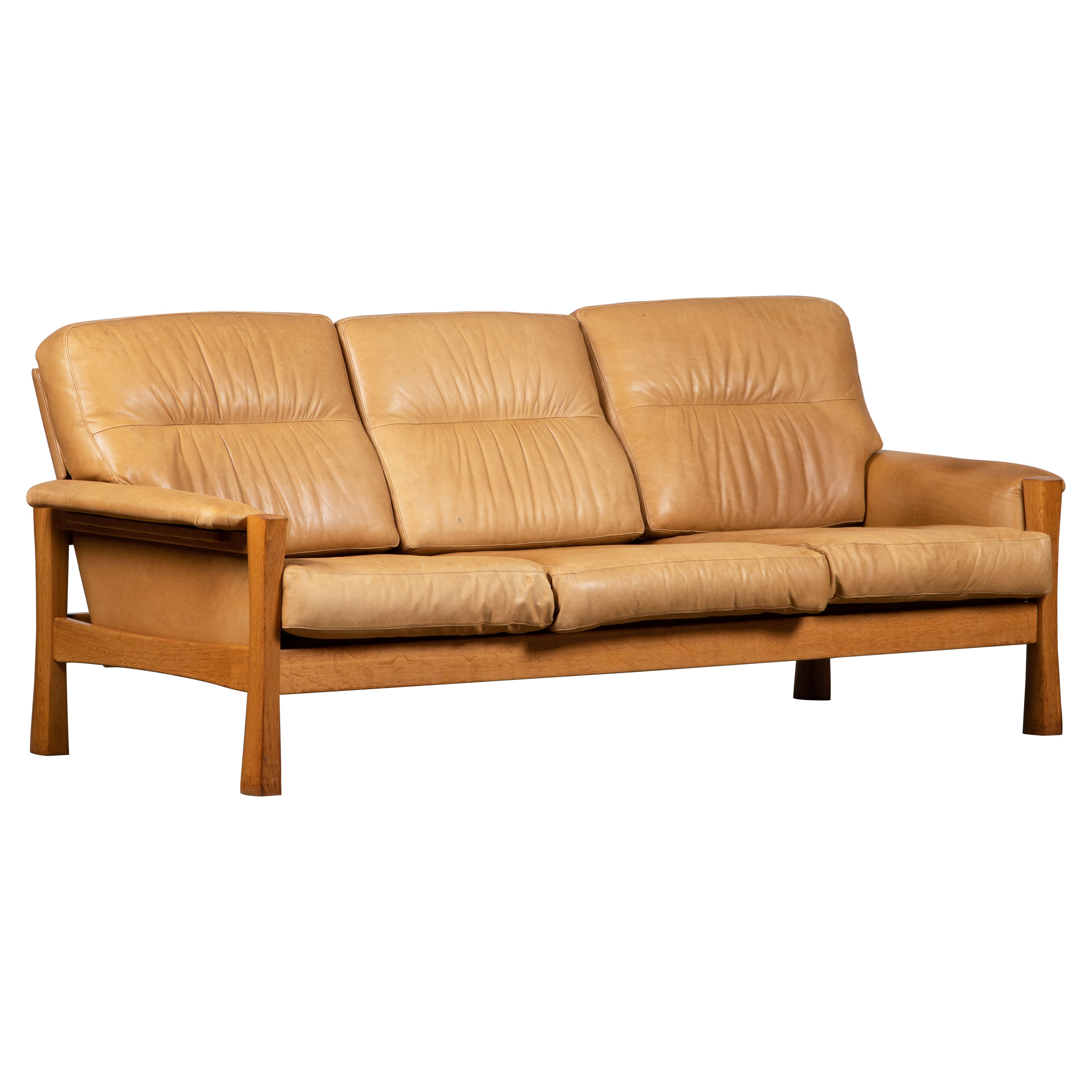 Mid-Century Camel Leather Sofa in Style of Pierre Chapo, 1960 For Sale
