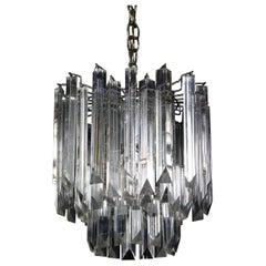 1970s Mid-Century Modern Clear Lucite 3-Tier Prism Chandelier with Chrome Frame
