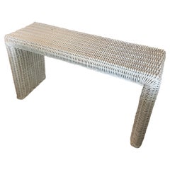 Used Palm Beach White Wicker Waterfall Console Sofa Table