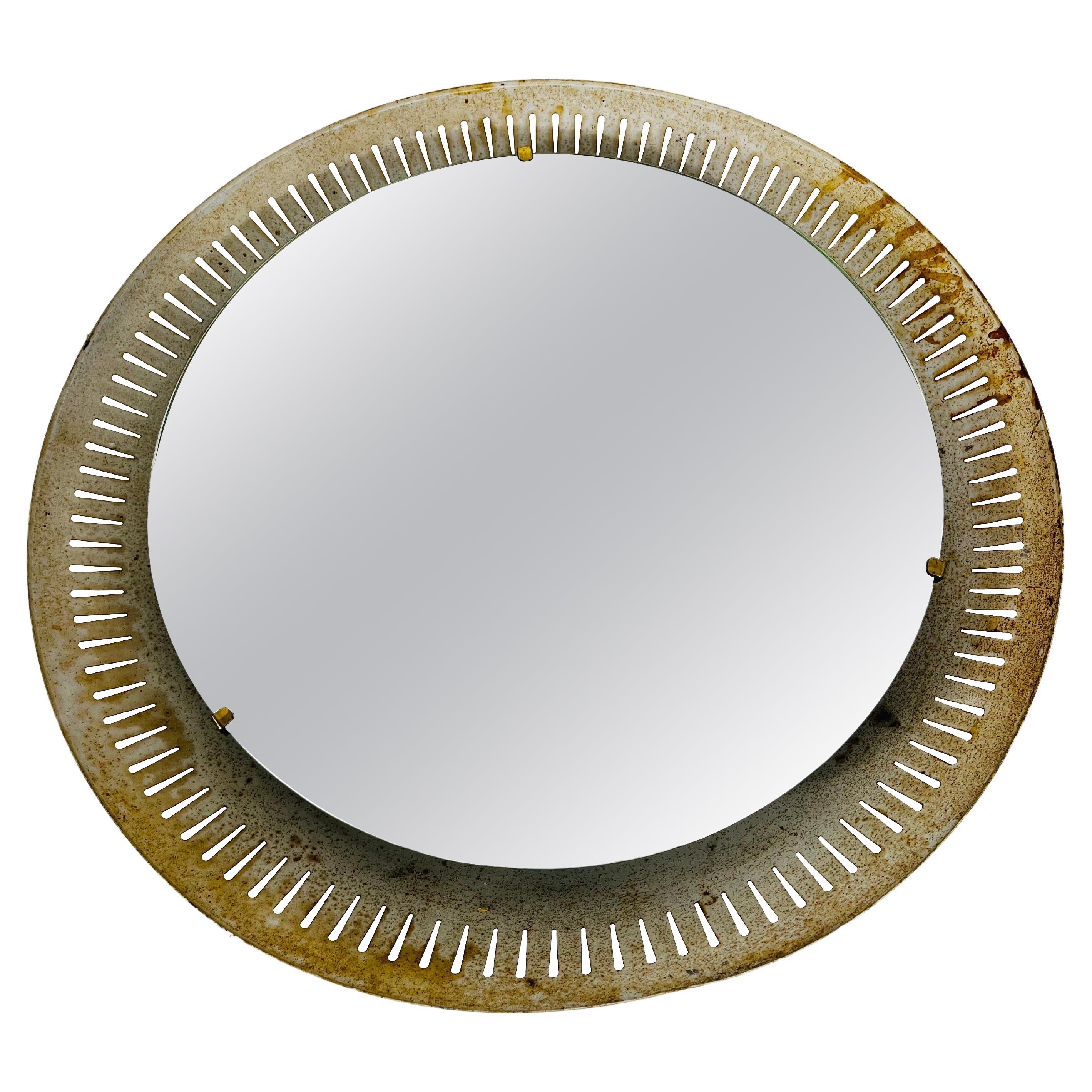 Rare Midcentury Metal Illuminated Mirror by Hillebrand, Germany, 1950s For Sale