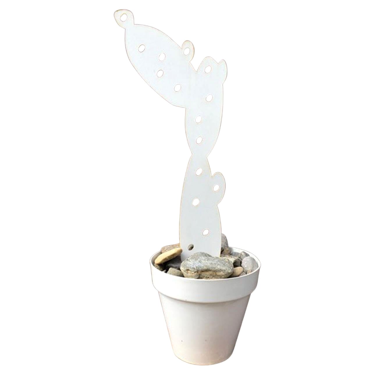 Italy Wrought Iron White Cactus in Vase for Garden Decor For Sale