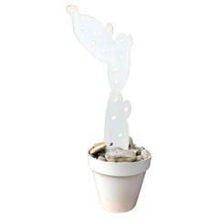 Italy Wrought Iron White Cactus in Vase for Garden Decor