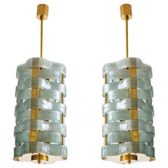 Pair Glass and Brass Lanterns Pendants, Italy in Stock