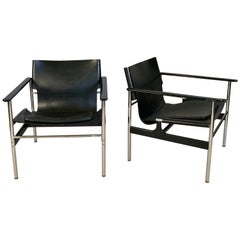 Pair of 1960's Leather Lounge Chairs by Charles Pollock for Knoll Associates