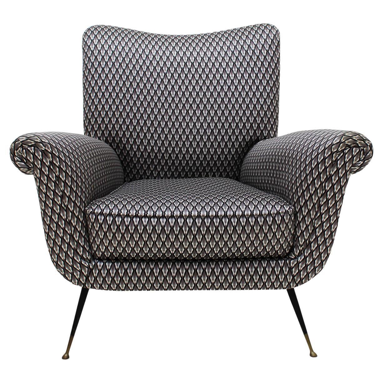 Gigi Radice Mid-Century Armchair Upholstered in Serpentino Fabric For Sale