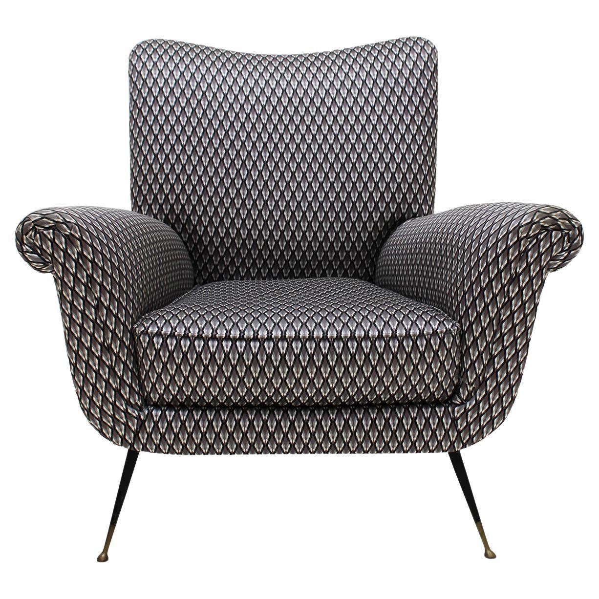 Fauteuil du milieu du siècle dernier tapissé de tissu Serpentino Gigi Radice